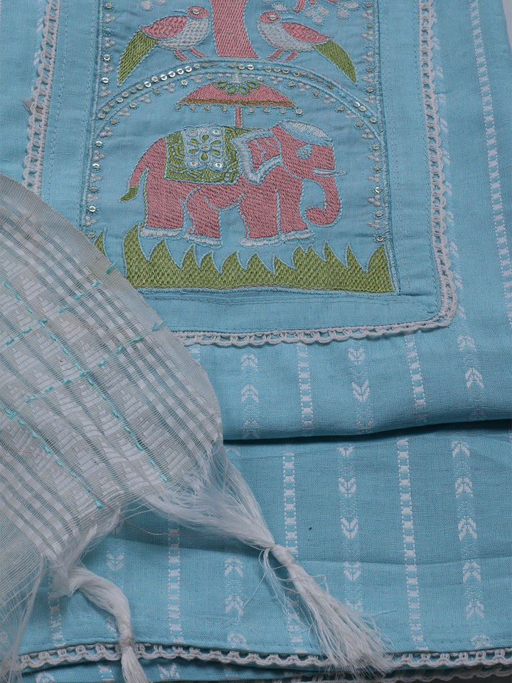Neck Embroidered Cotton Blend Unstitched Suit With Dupatta