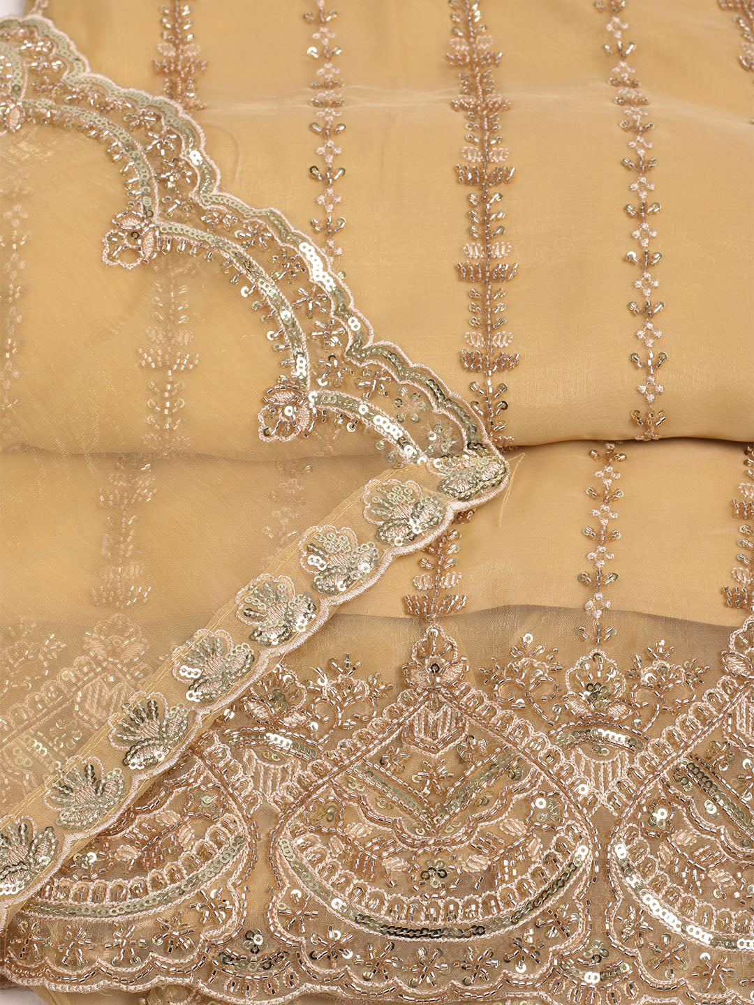 Embelished Organza Unstitched Suit With Dupatta