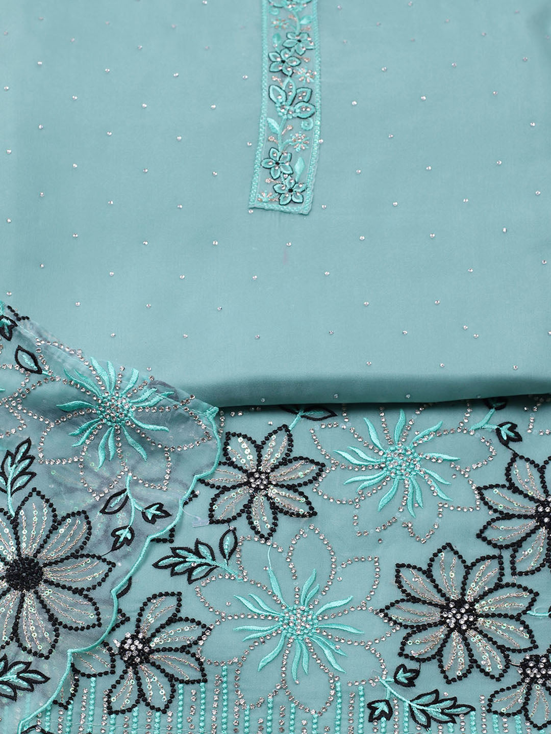 Embellished Organza Unstitched Suit With Pant &amp; Dupatta