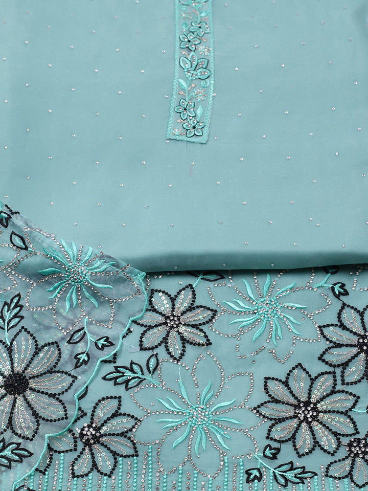 Embellished Organza Unstitched Suit With Pant &amp; Dupatta