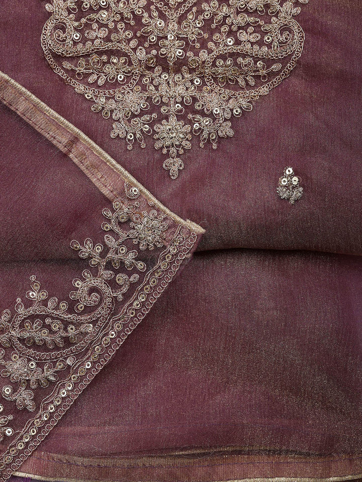 Embroidered Tissue Unstitched Suit With Pant &amp; Dupatta