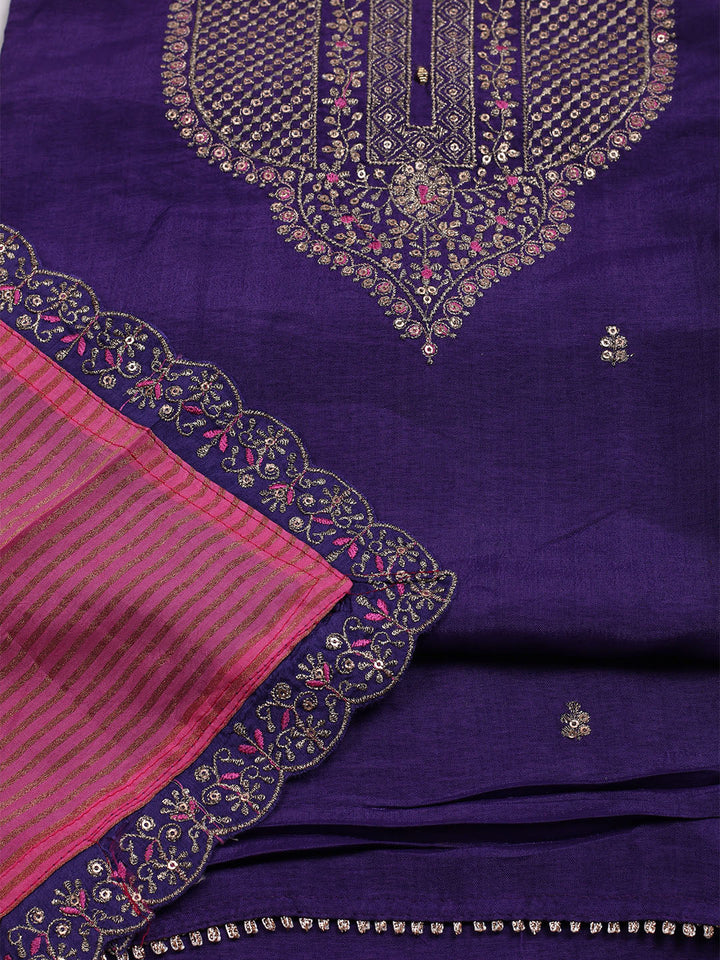 Embroidered Organza Unstitched Suit With Dupatta