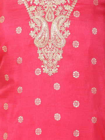 Neck Embroidery Chanderi Unstitched Suit Piece With Dupatta