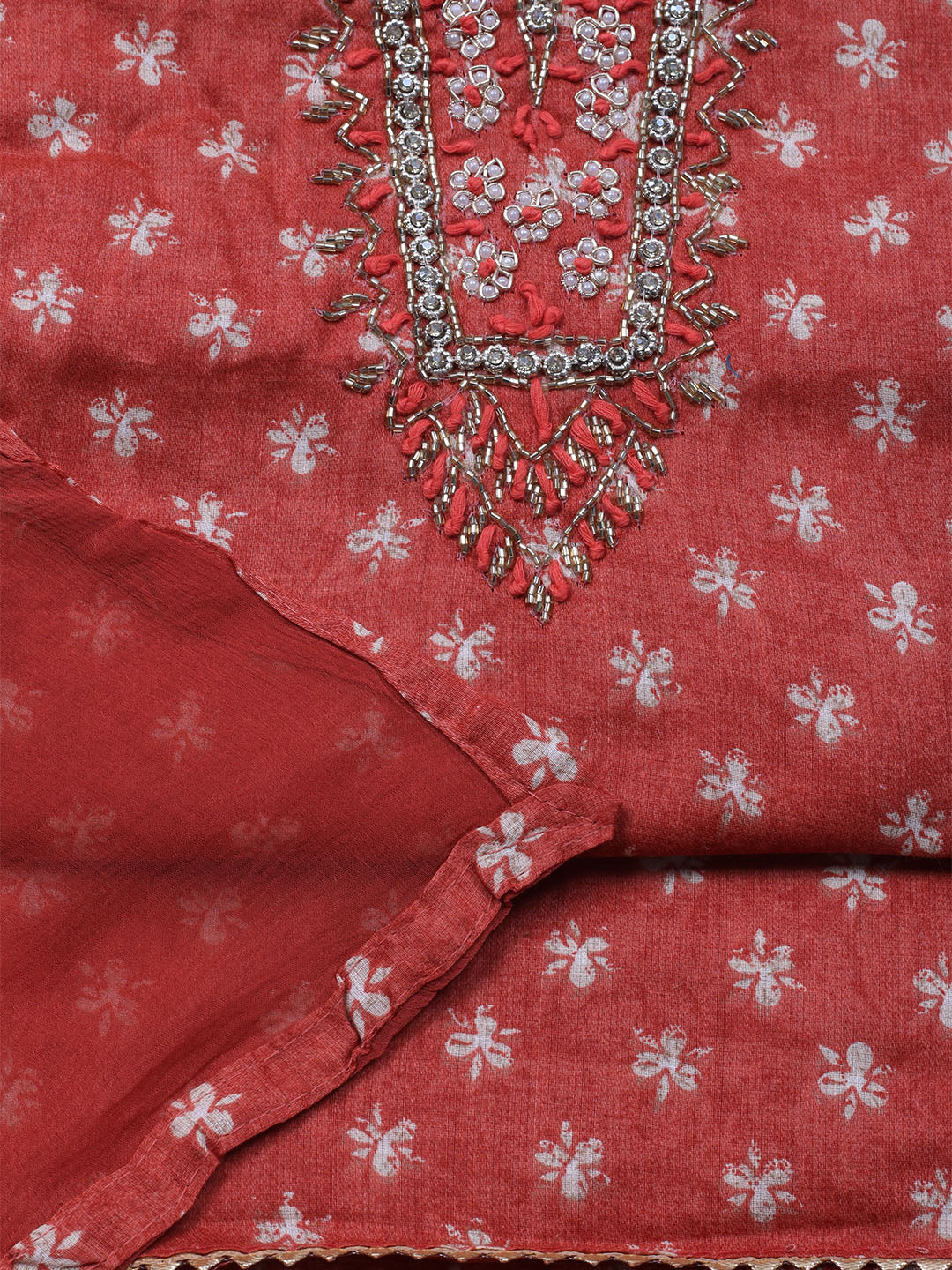 Embroidered Cotton Blend Unstitched Suit With Dupatta