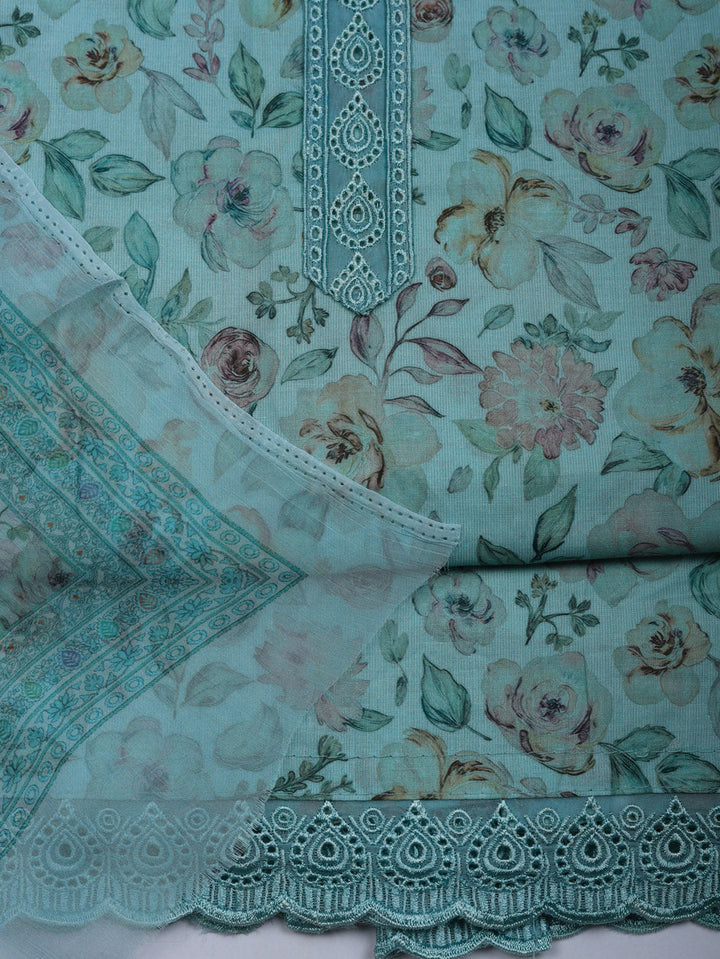 Embroidered Cotton Blend Unstitched Suit With Pant &amp; Dupatta