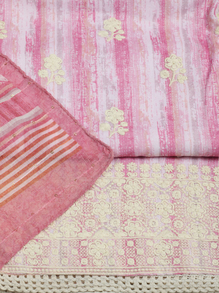 Embroidered Cotton Unstitched Suit With Pant &amp; Dupatta