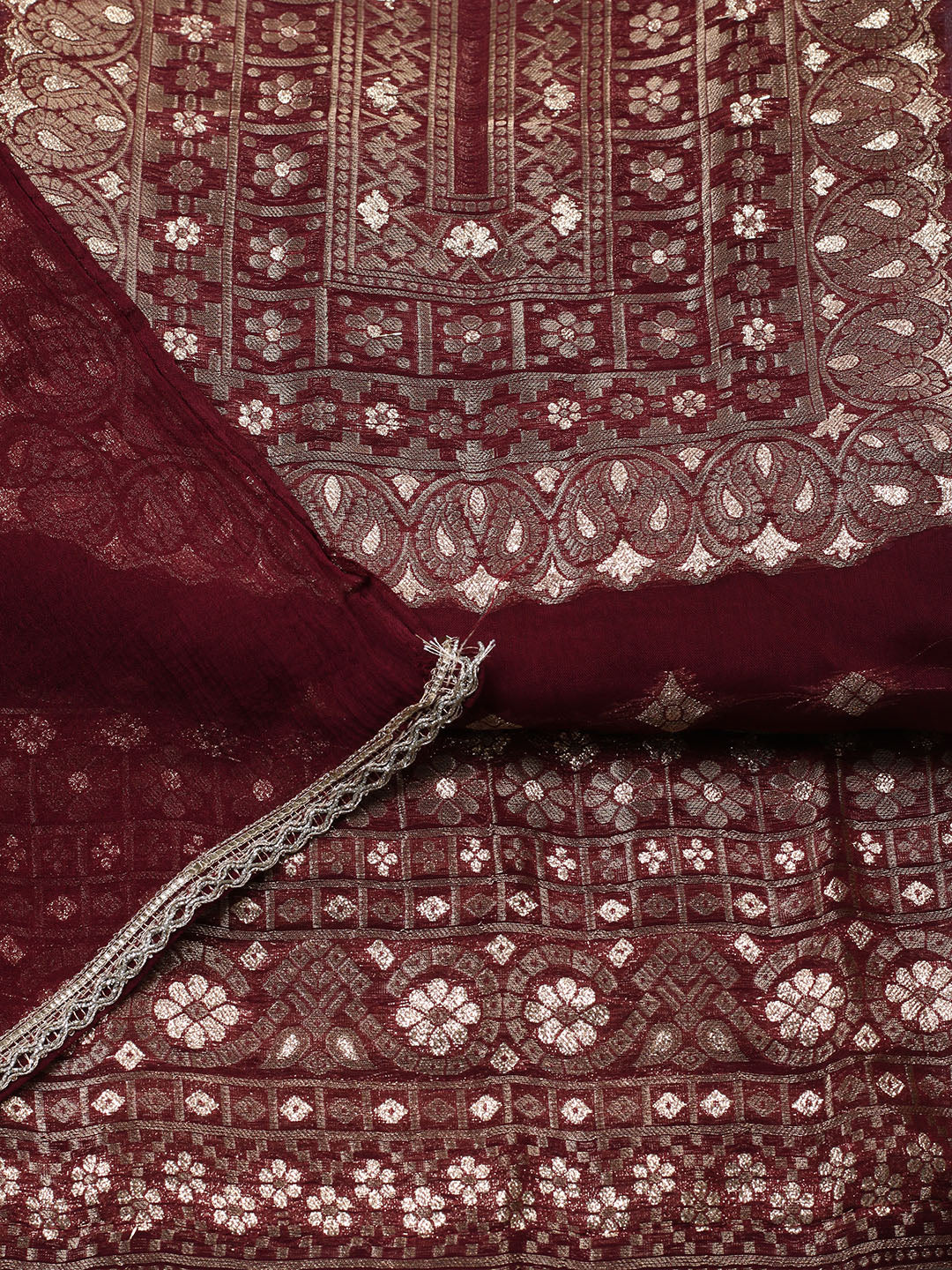 Woven Design Chanderi Unstitched Suit With Pant &amp; Dupatta