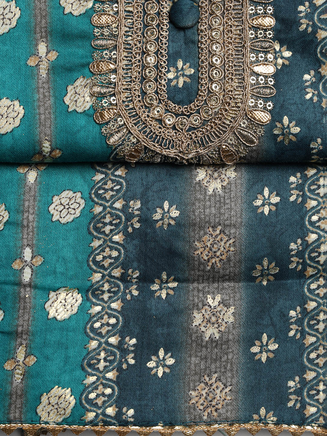 Neck Embroidered Cotton Blend Unstitched Suit With Dupatta
