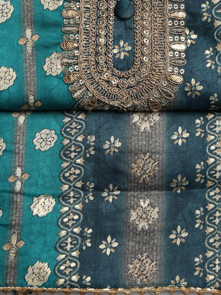 Neck Embroidered Cotton Blend Unstitched Suit With Dupatta