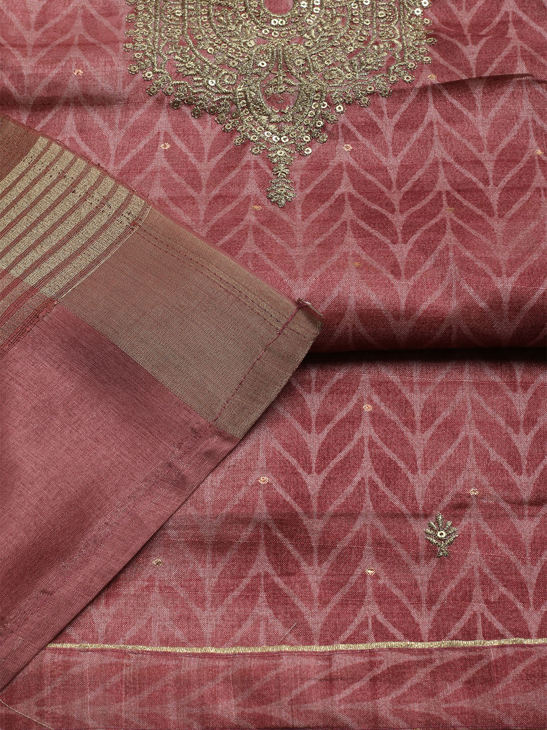 Embroidered Tussar Unstitched Kurta With Pant & Dupatta