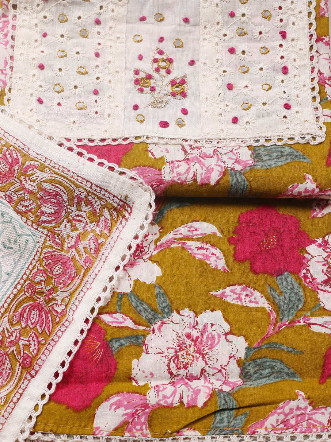Embroidered Cotton Blend Unstitched Suit With Pant &amp; Dupatta