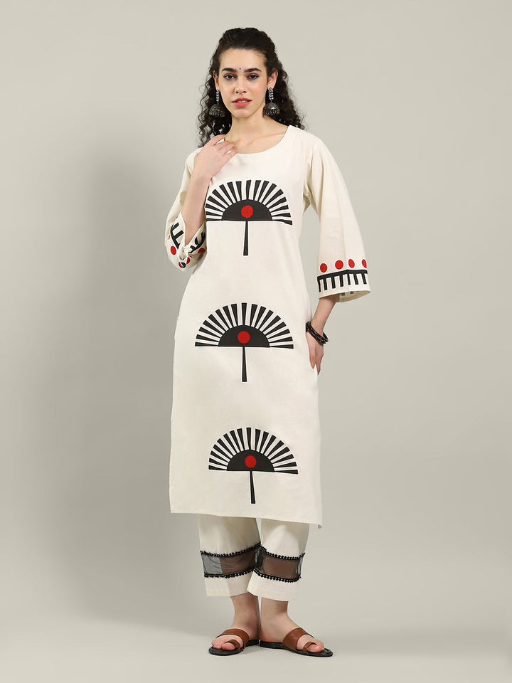Printed Cotton Blend Kurta With Pants