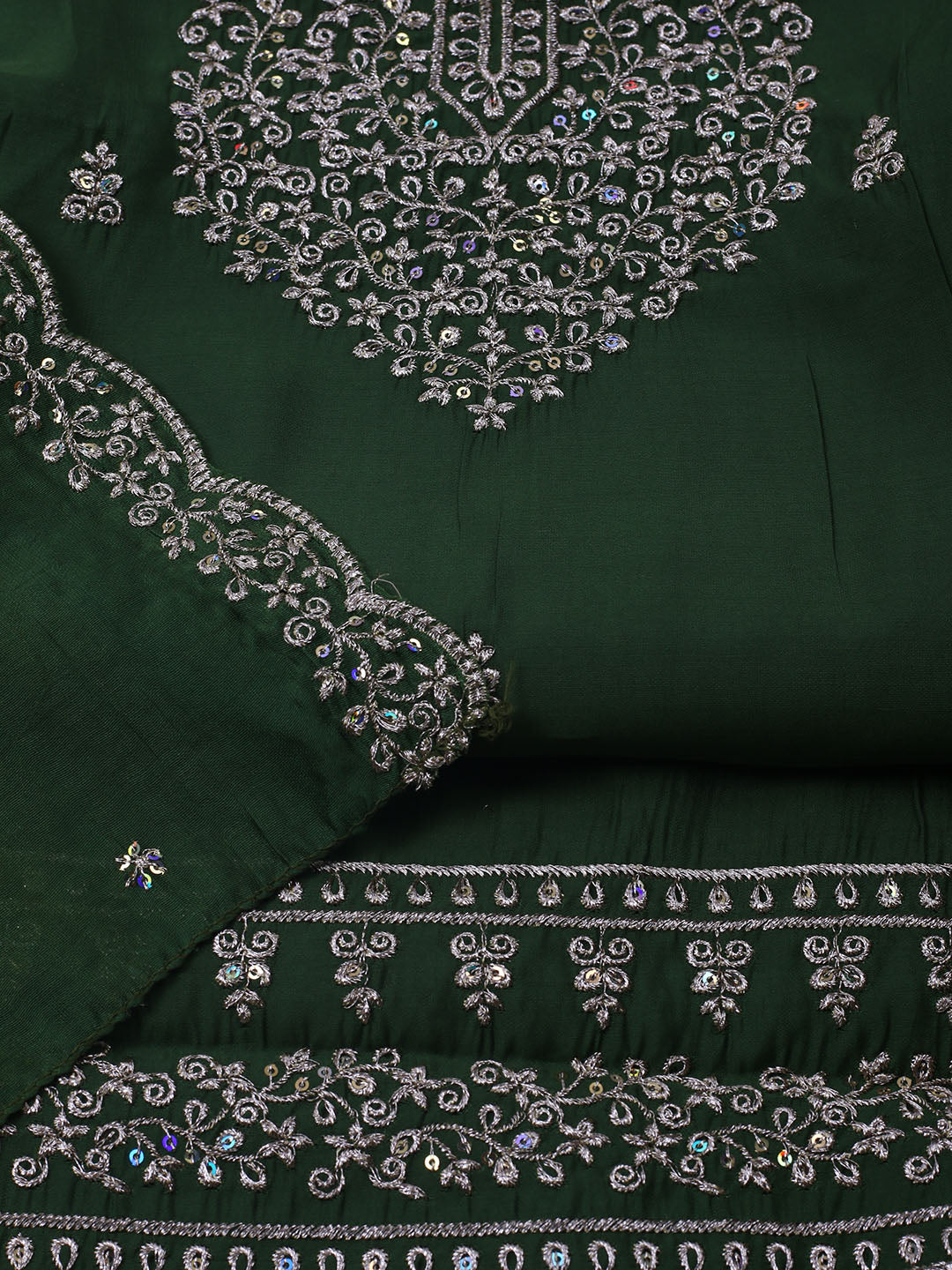 Neck Embroidered Chanderi Unstitched Suit With Dupatta