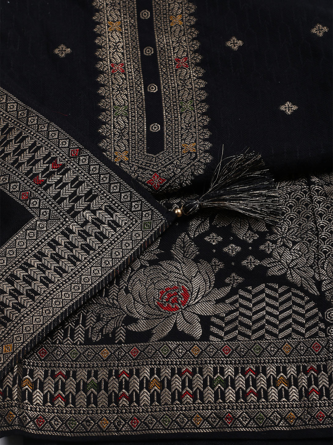 Pashmina Woven Design Unstitched Kurta With Pant &amp; Dupatta