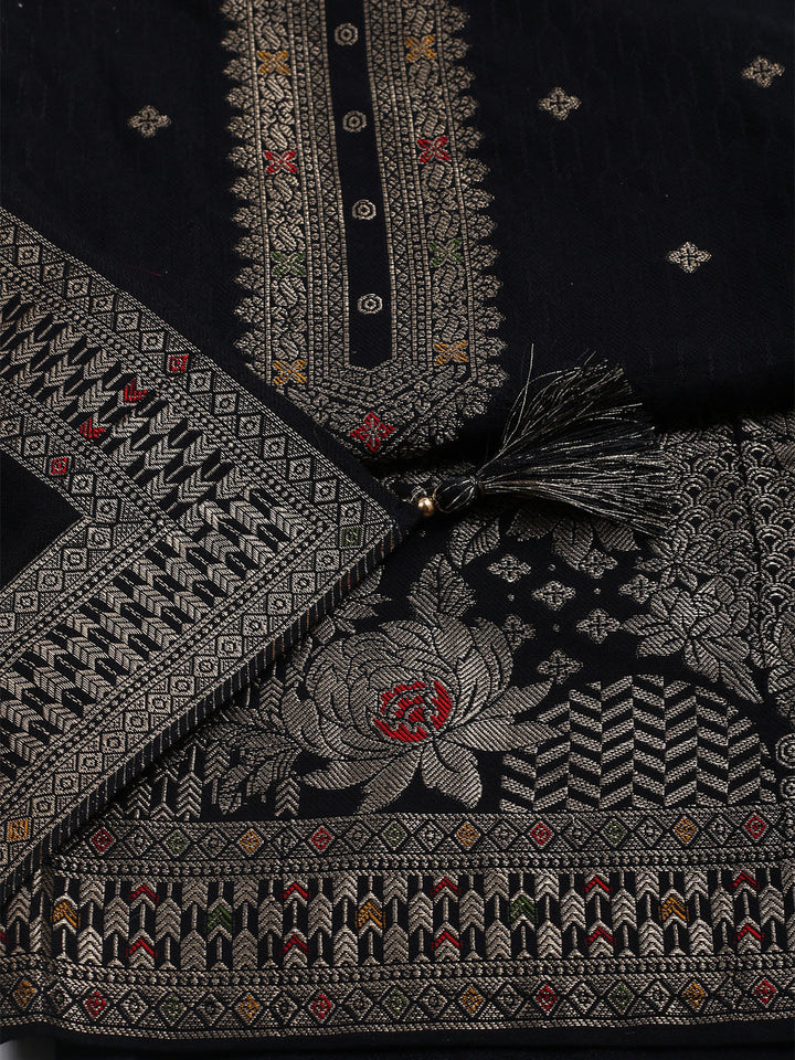 Pashmina Woven Design Unstitched Kurta With Pant &amp; Dupatta
