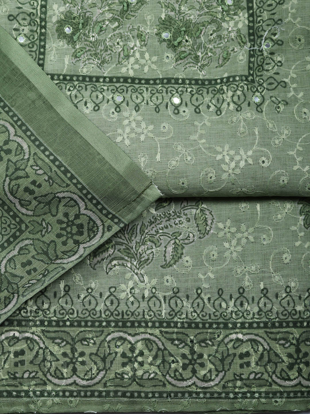 Embroidered Cotton Blend Unstitched Suit With Pant &amp; Dupatta