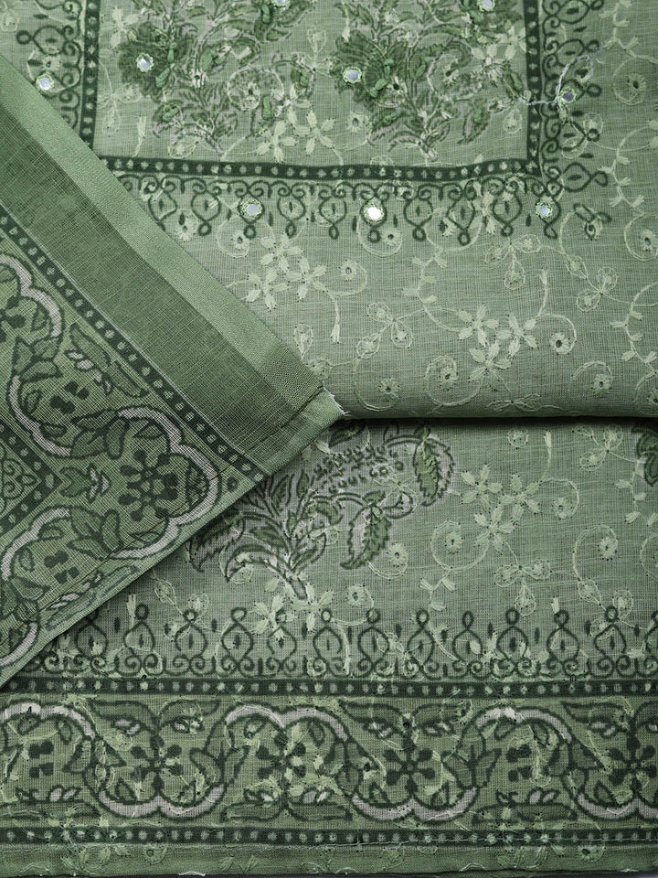 Embroidered Cotton Blend Unstitched Suit With Pant &amp; Dupatta