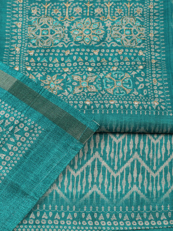 Printed Tussar Unstitched Suit With Pant &amp; Dupatta