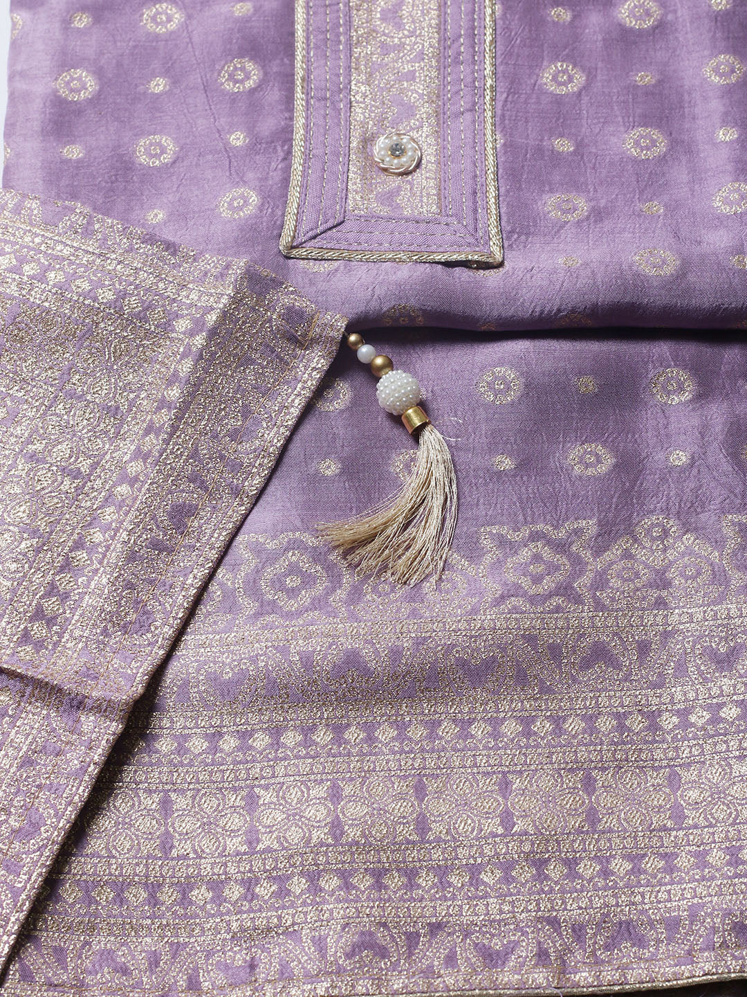 Embroidered Chanderi Unstitched Suit With Pant &amp; Dupatta