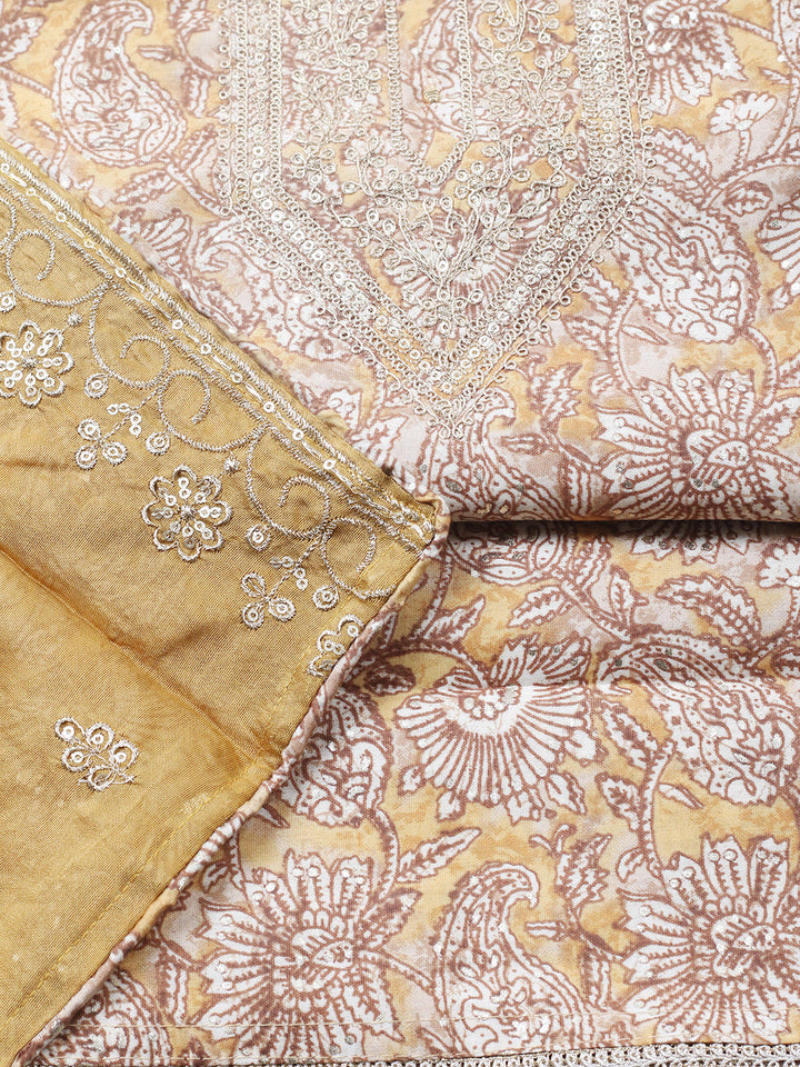 Printed Cotton Blend Unstitched Suit With Pant &amp; Dupatta