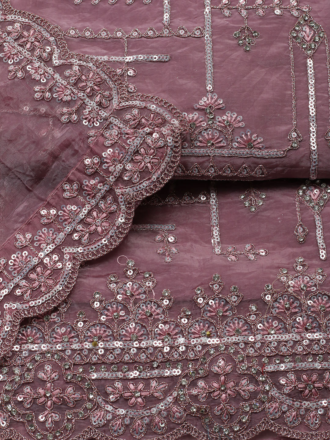 Embroidered Organza Unstitched Suit With Pant &amp; Dupatta