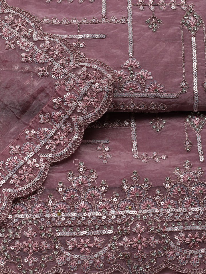 Embroidered Organza Unstitched Suit With Pant &amp; Dupatta