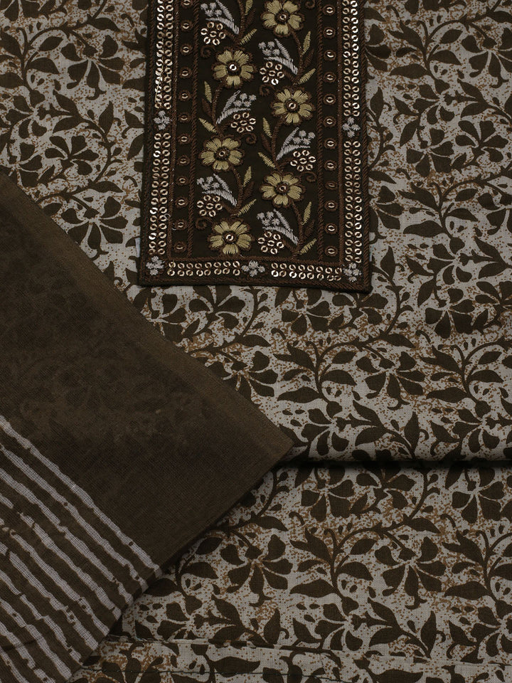 Printed Cotton Blend Unstitched Suit With Dupatta