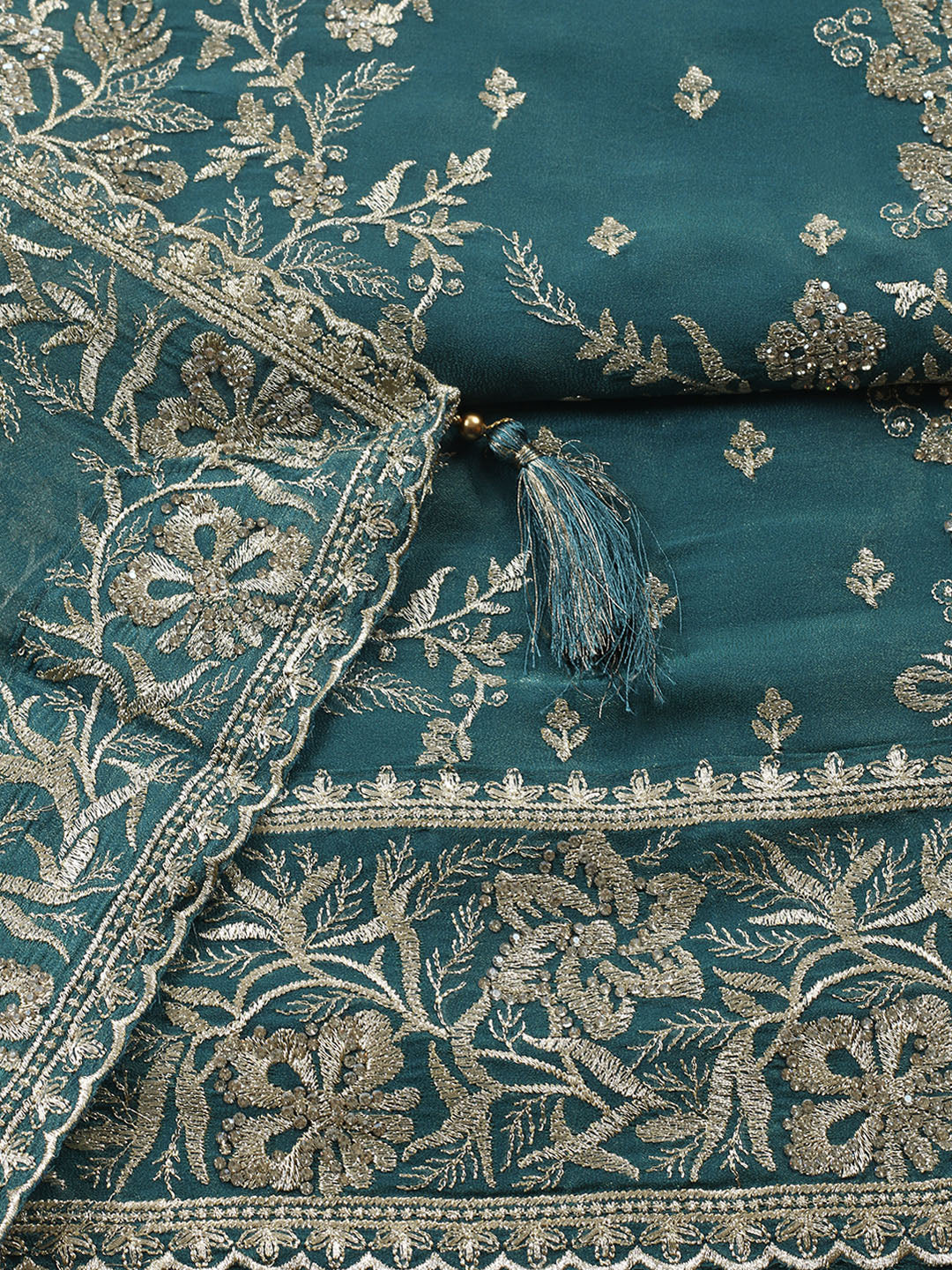 Embroidered Tissue Unstitched Suit With Pant &amp; Dupatta