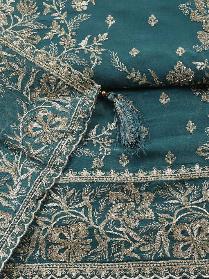 Embroidered Tissue Unstitched Suit With Pant &amp; Dupatta