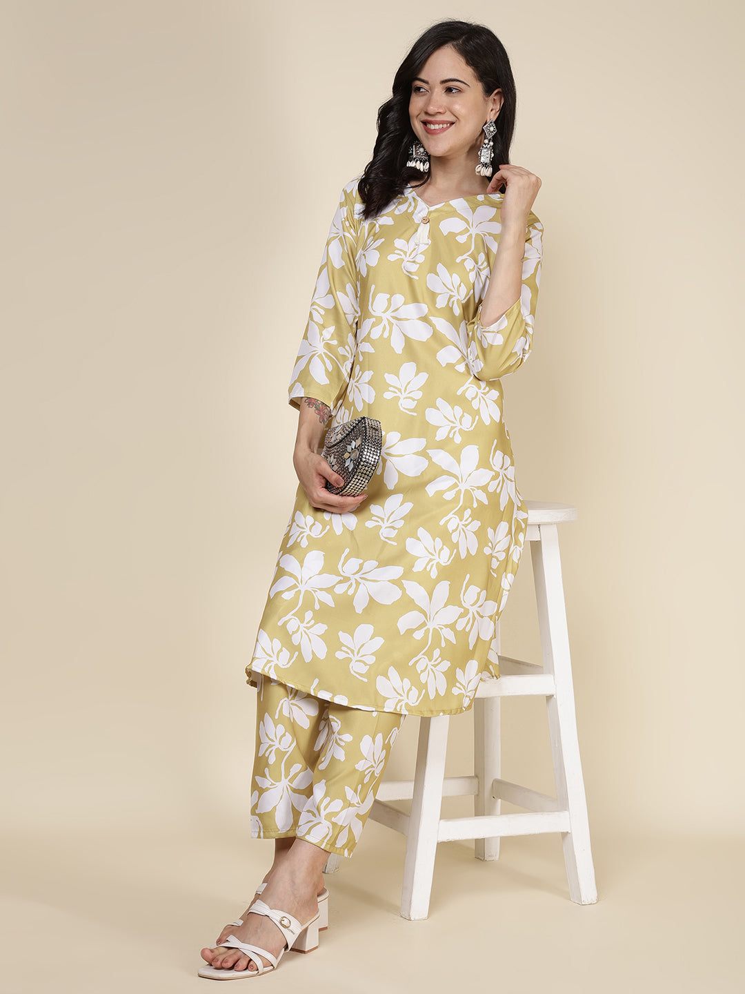 Printed Cotton Blend Kurta With Pants