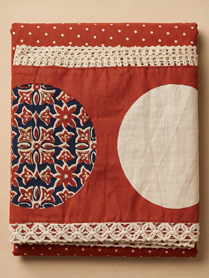 Beige Cotton Blend Embroidered Unstitched Dress Material