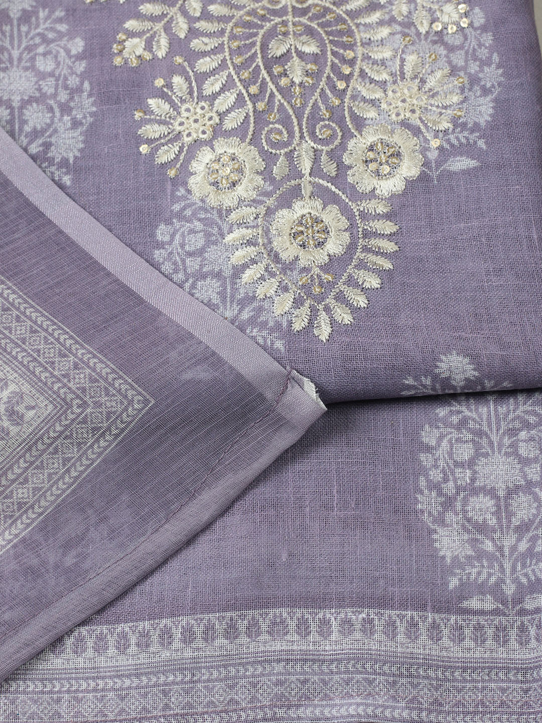 Embroidered Linen Blend Unstitched Suit With Pant &amp; Dupatta