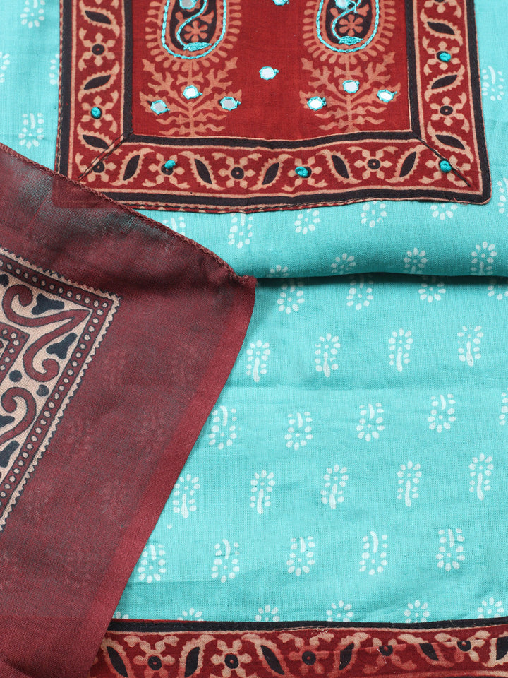 Printed Cotton Blend Unstitched Suit With Pant &amp; Dupatta