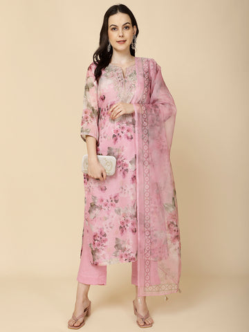 Printed Chanderi Suit Set With Dupatta