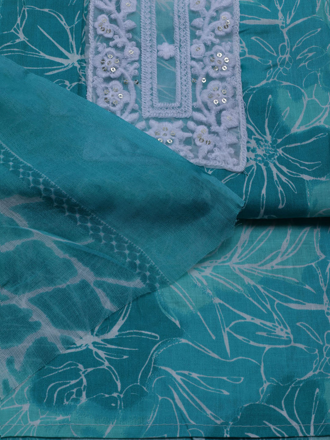 Patch Neck Cotton Blend Unstitched Suit With Dupatta