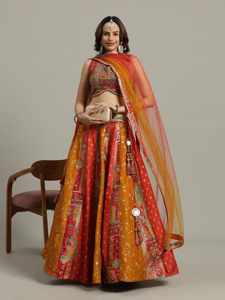 Multi Kali Art Silk Choli With Lehenga &amp; Dupatta