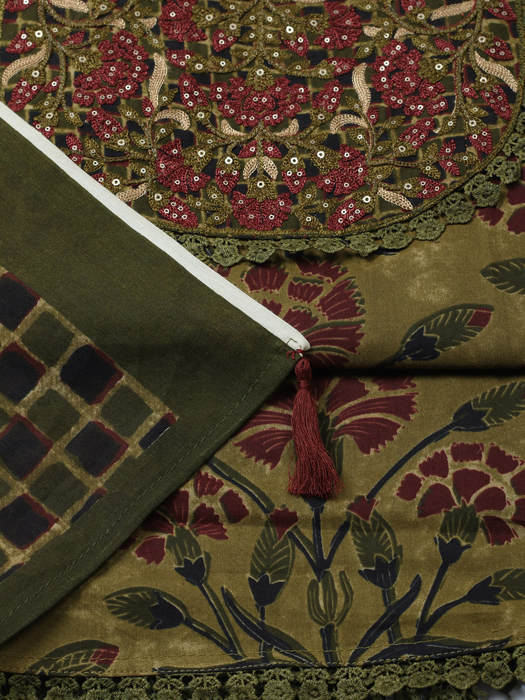 Embroidered Cotton Blend Unstitched Suit With Pant &amp; Dupatta