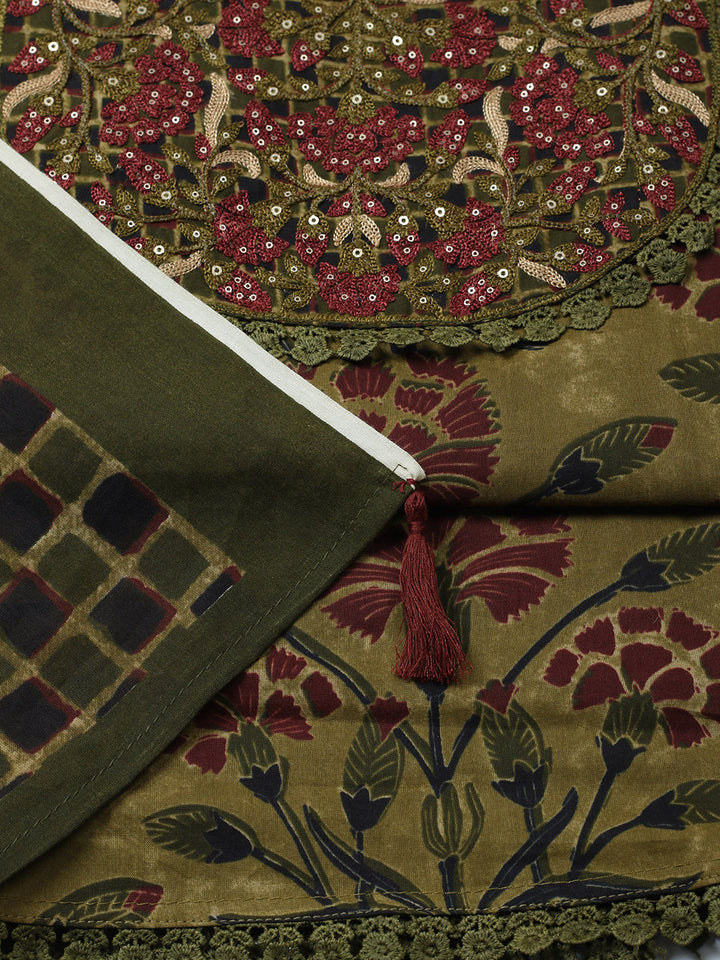 Embroidered Cotton Blend Unstitched Suit With Pant &amp; Dupatta