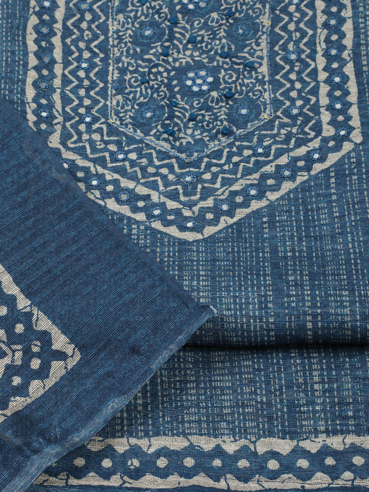 Printed Chanderi Unstitched Suit With Pant &amp; Dupatta