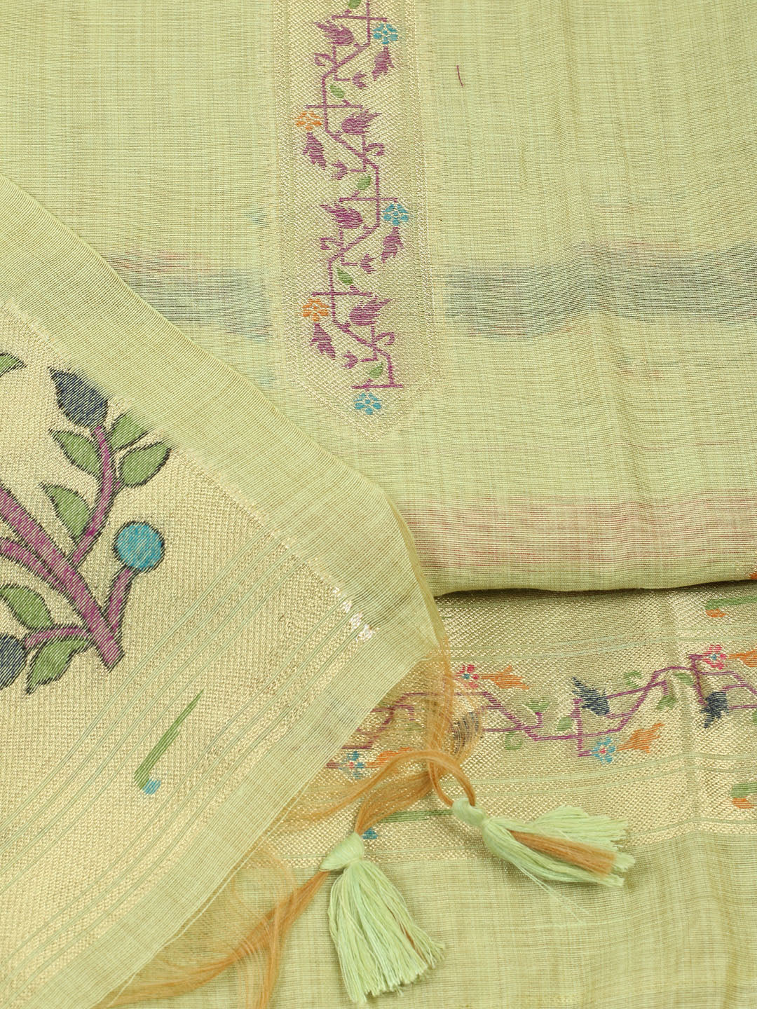 Embroidered Chanderi Unstitched Suit With Pant &amp; Dupatta