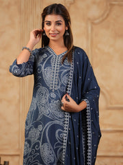 Printed Muslin Kurta With Pants & Dupatta