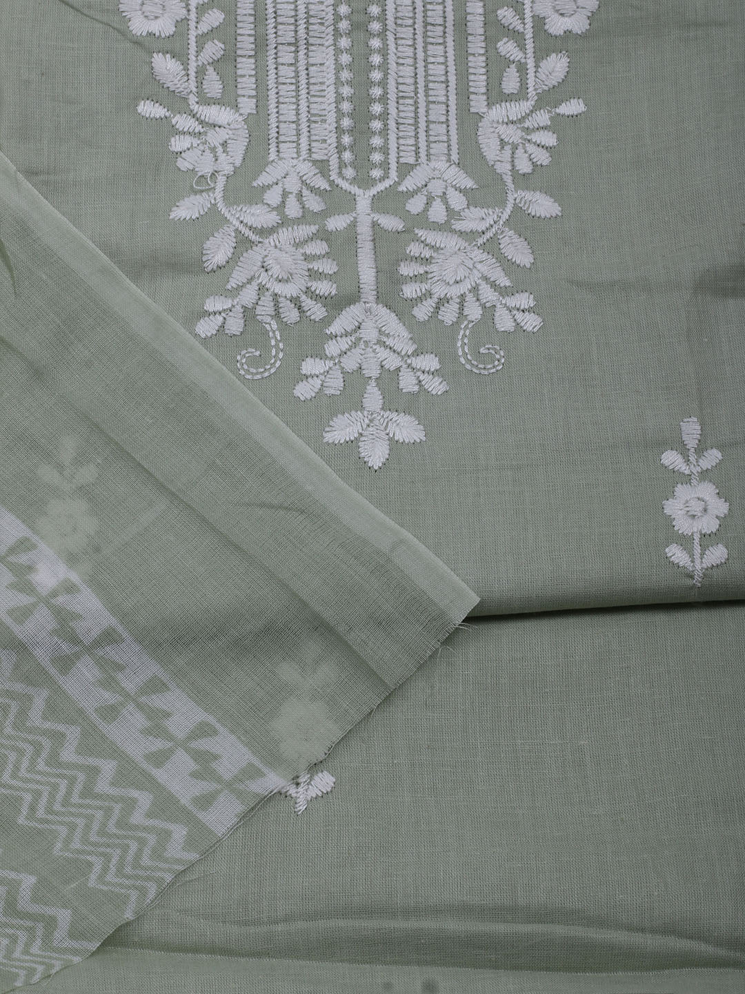 Neck Embroidered Cotton Blend Unstitched Suit With Dupatta