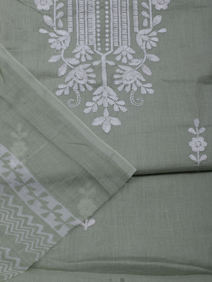 Neck Embroidered Cotton Blend Unstitched Suit With Dupatta