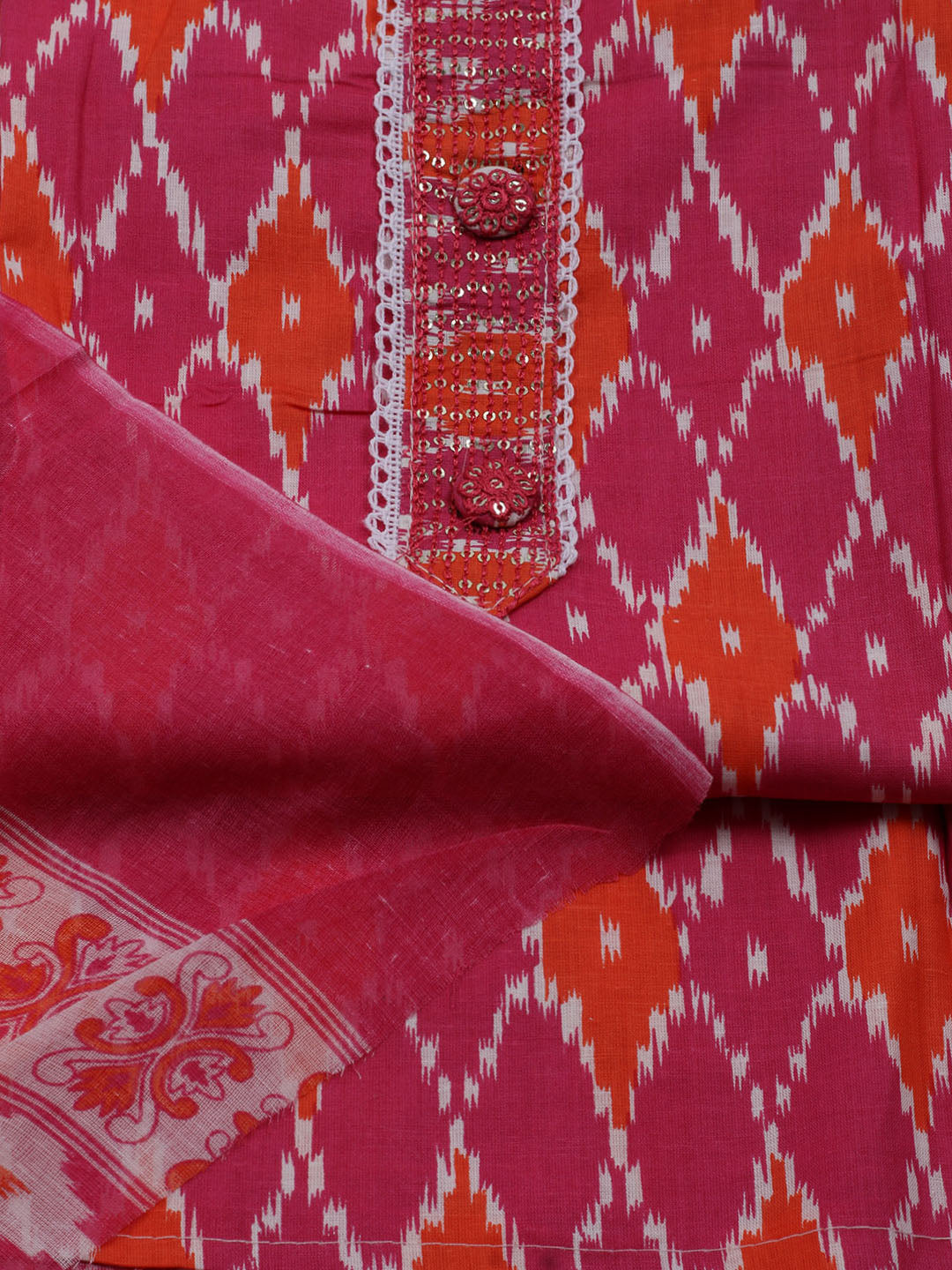 Printed Cotton Blend Unstitched Suit With Dupatta