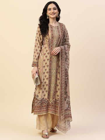 Digital Printed Straight Crepe Kurta With Palazzo & Dupatta