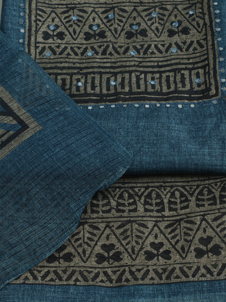 Printed Chanderi Unstitched Suit With Pant &amp; Dupatta