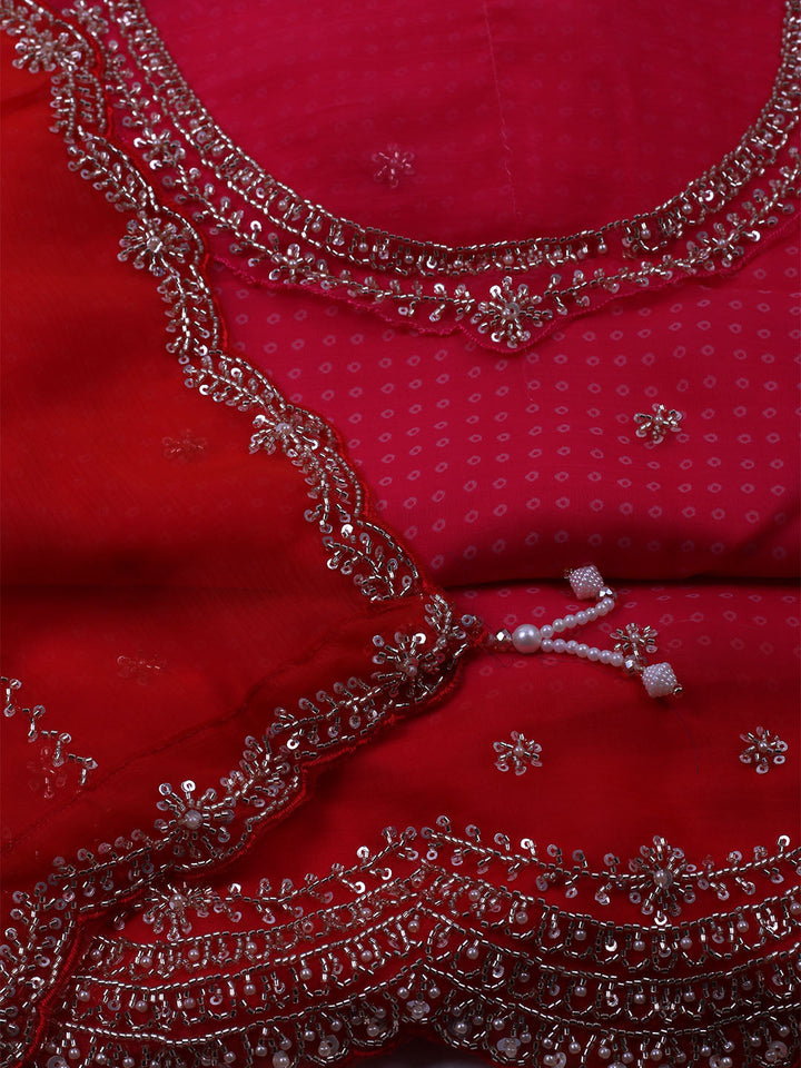 Embroidered Organza Unstitched Suit With Dupatta