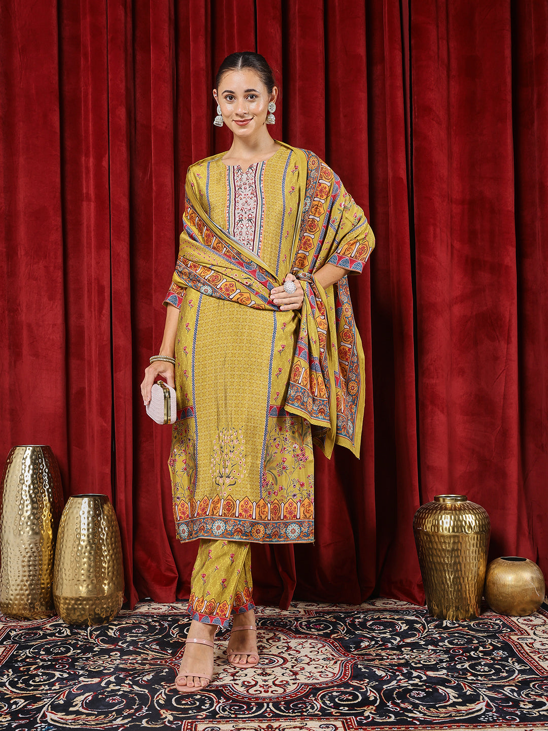 Printed Muslin Kurta With Pants & Dupatta