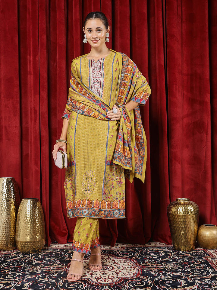 Printed Muslin Kurta With Pants &amp; Dupatta