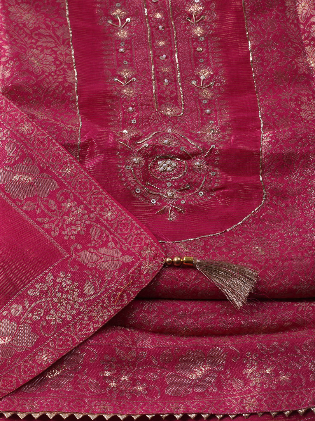 Woven Design Chanderi Unstitched Suit With Pant &amp; Dupatta